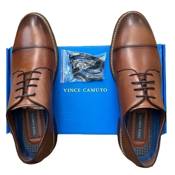 Vince Camuto Cognac Brown Timeless Elegance Leather Oxford Shoes