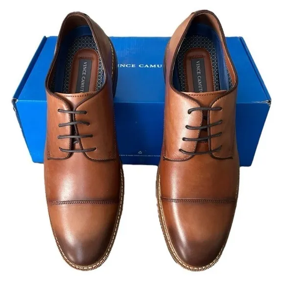 Vince Camuto Cognac Brown Timeless Elegance Leather Oxford Shoes