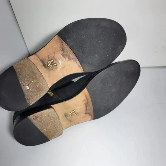 Vince Camuto flat ankle spring boots almond toe gold buckle suede black size 7