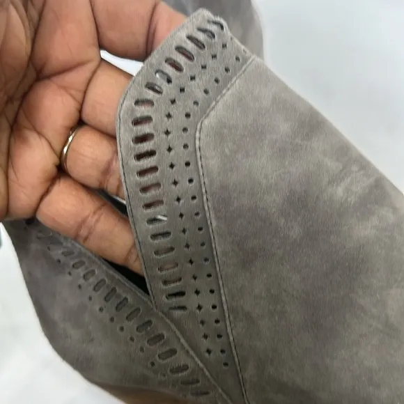 Vince Camuto Gray Chelsea Suede Heeled Ankle Boots with Cut Out Detail Round Toe