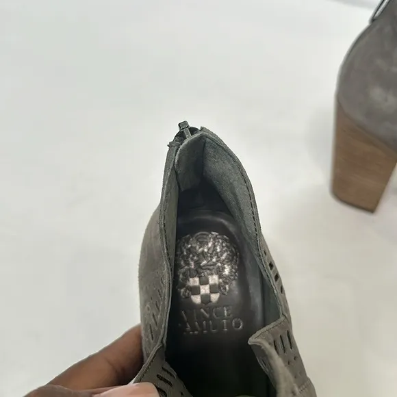 Vince Camuto Gray Chelsea Suede Heeled Ankle Boots with Cut Out Detail Round Toe