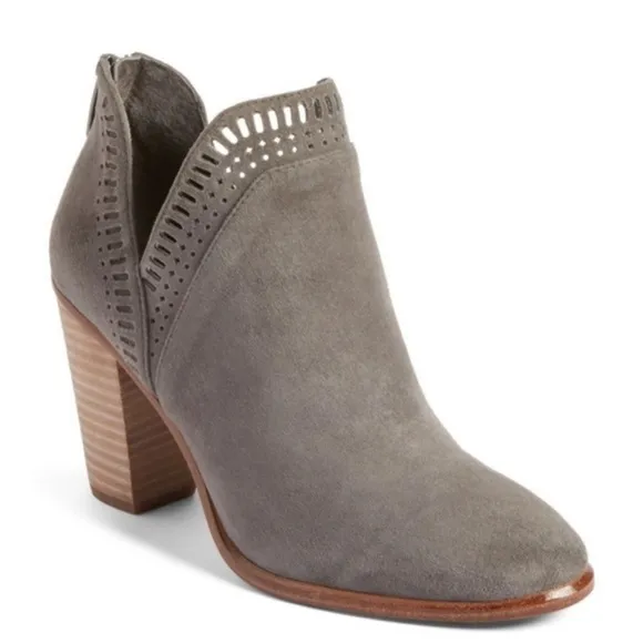 Vince Camuto Gray Chelsea Suede Heeled Ankle Boots with Cut Out Detail Round Toe