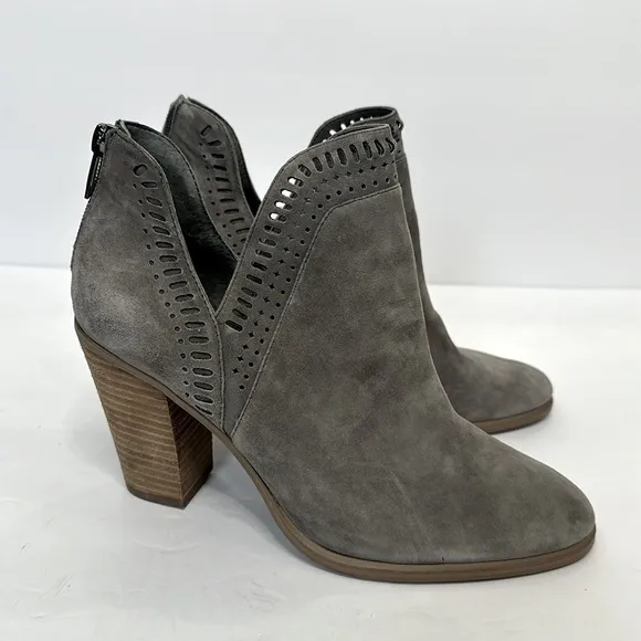 Vince Camuto Gray Chelsea Suede Heeled Ankle Boots with Cut Out Detail Round Toe