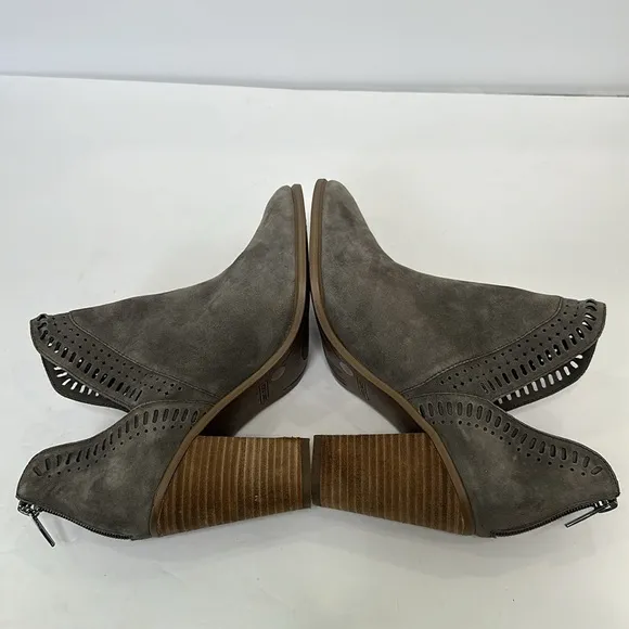 Vince Camuto Gray Chelsea Suede Heeled Ankle Boots with Cut Out Detail Round Toe