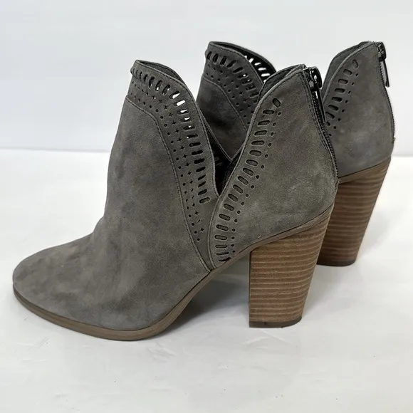 Vince Camuto Gray Chelsea Suede Heeled Ankle Boots with Cut Out Detail Round Toe
