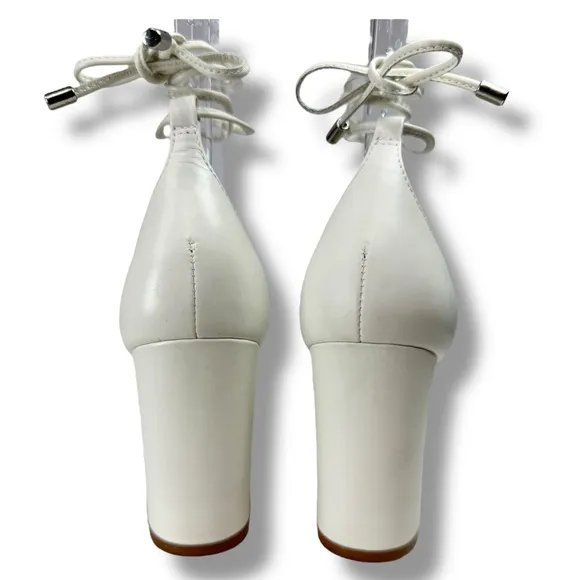 Vince Camuto Stassia Leather Open Toe Ankle Wrap Wedge Sandals, White, Size 6.5