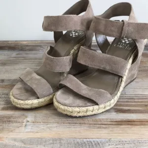 Vince Camuto 6 1/2 Gray Suede Espadrille Wedges Sandals 6.5