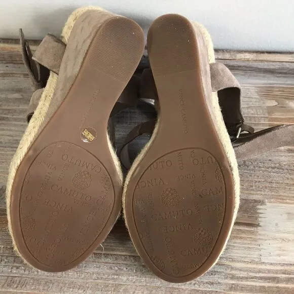 Vince Camuto 6 1/2 Gray Suede Espadrille Wedges Sandals 6.5