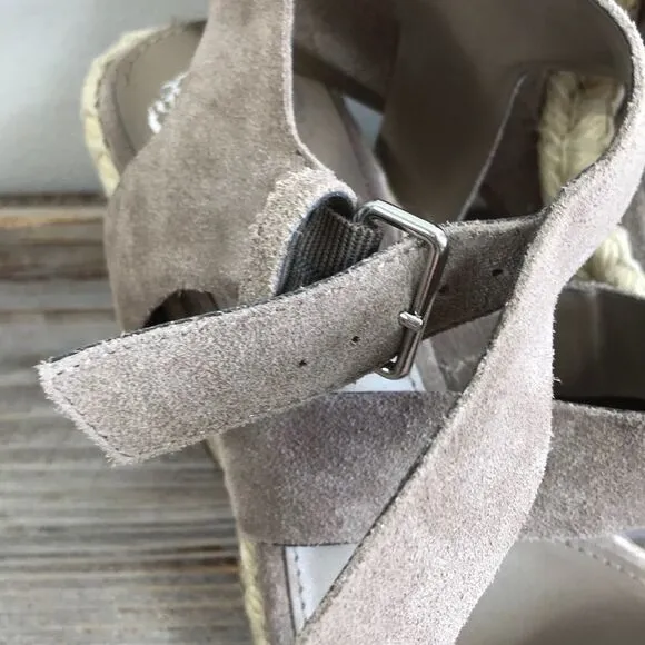 Vince Camuto 6 1/2 Gray Suede Espadrille Wedges Sandals 6.5