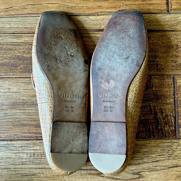 Vince Clark Loafer Flats Croc Embossed Leather Camel Tan Womens Size 6