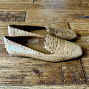 Vince Clark Loafer Flats Croc Embossed Leather Camel Tan Womens Size 6