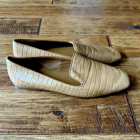 Vince Clark Loafer Flats Croc Embossed Leather Camel Tan Womens Size 6