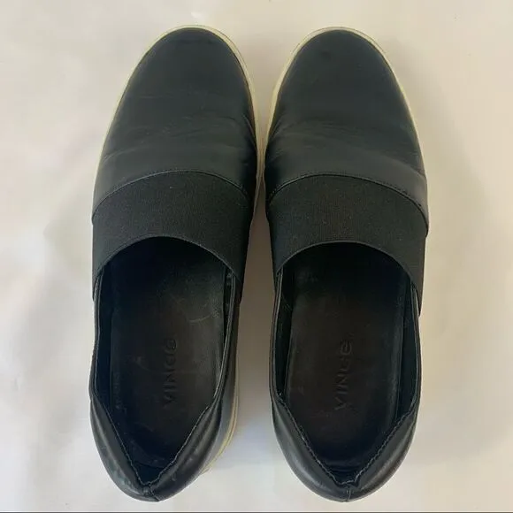 VINCE Corbin Black Leather Slip On Sneakers Shoes Women Size US 5.5 Eu 35.5