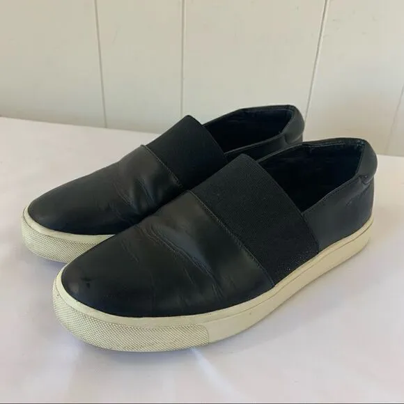 VINCE Corbin Black Leather Slip On Sneakers Shoes Women Size US 5.5 Eu 35.5