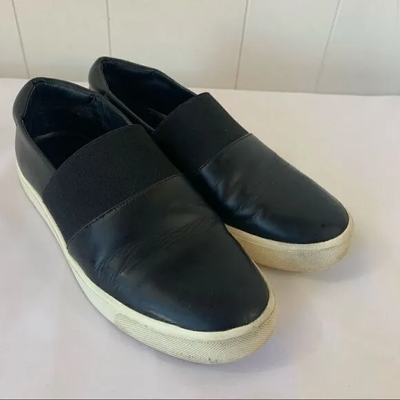VINCE Corbin Black Leather Slip On Sneakers Shoes Women Size US 5.5 Eu 35.5