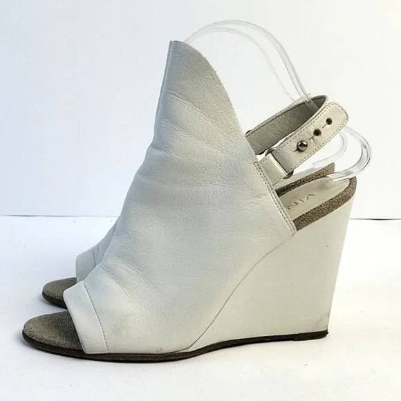 Vince Kostel White Leather Open Toe Slingback Wedge Heel Sandal Bootie S…