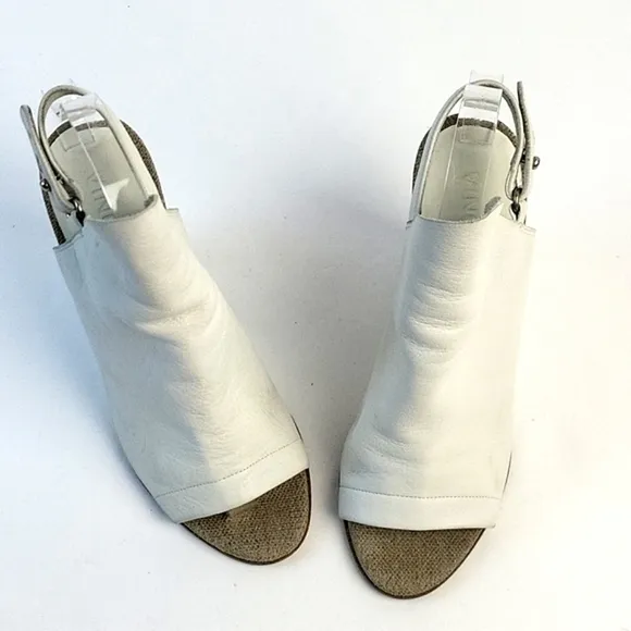 Vince Kostel White Leather Open Toe Slingback Wedge Heel Sandal Bootie S…