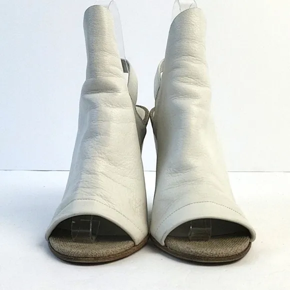 Vince Kostel White Leather Open Toe Slingback Wedge Heel Sandal Bootie S…