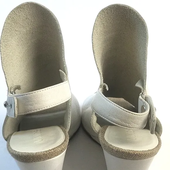 Vince Kostel White Leather Open Toe Slingback Wedge Heel Sandal Bootie S…