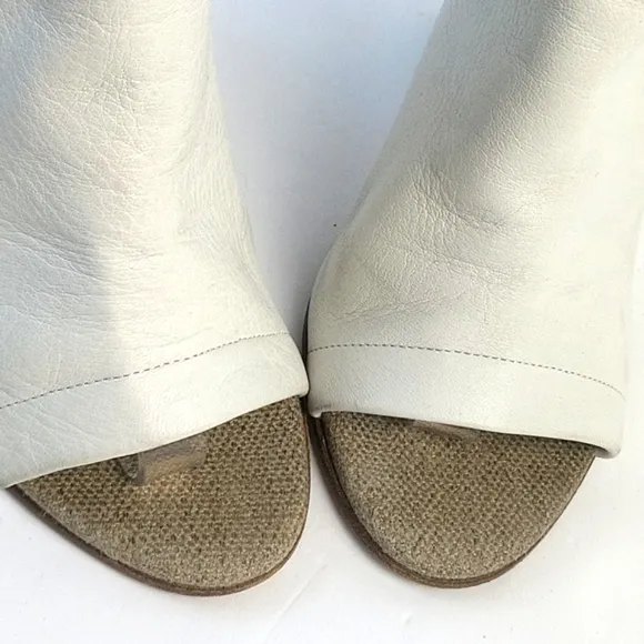 Vince Kostel White Leather Open Toe Slingback Wedge Heel Sandal Bootie S…