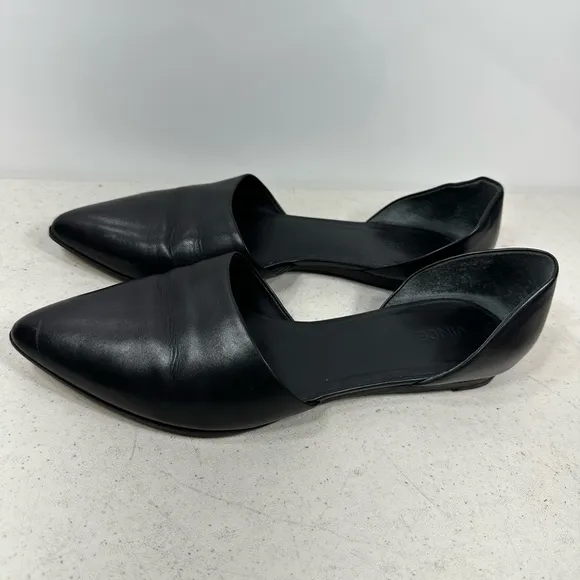 Vince Nina D'orsay Flat Black Leather Flats Sz 8,5
