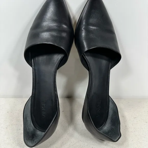 Vince Nina D'orsay Flat Black Leather Flats Sz 8,5