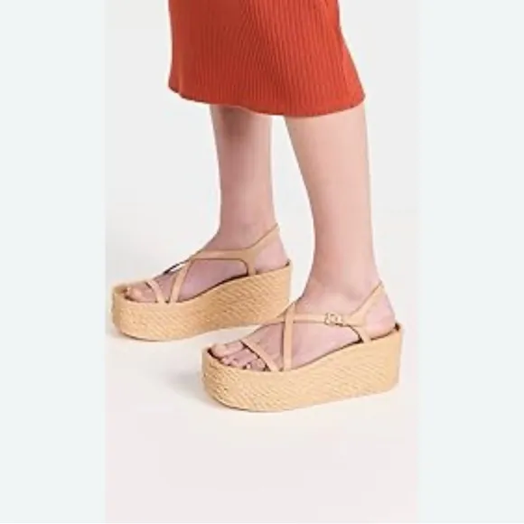 Vince NWB Size 91/2 Tan Wedge Sandals with Espadrille Platform
