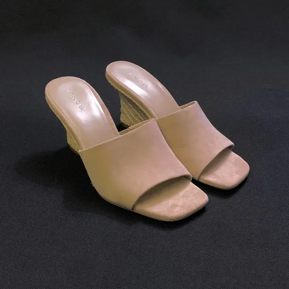 VINCE Pia Suede Leather Espadrille Wedge Heel Sandal 8 US Nude Beige