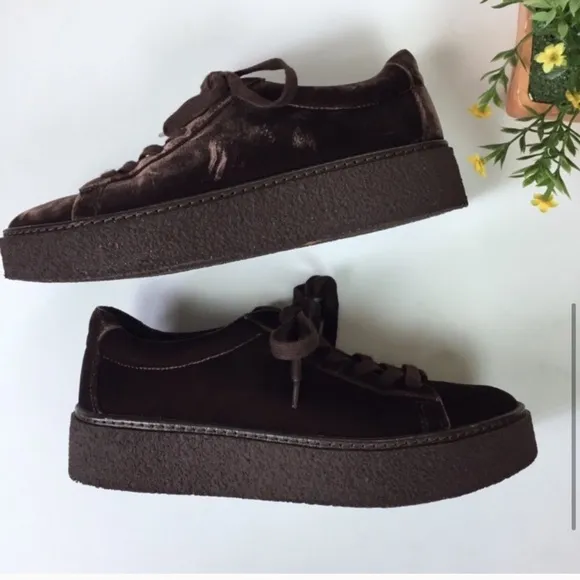Vince Platform Neela Brown Velvet Sneakers