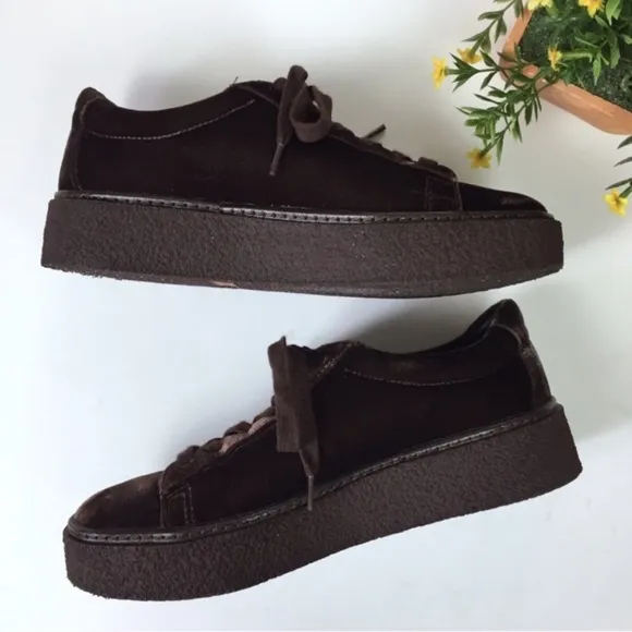 Vince Platform Neela Brown Velvet Sneakers