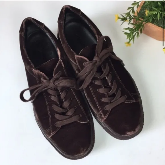 Vince Platform Neela Brown Velvet Sneakers