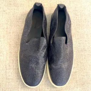 Vince Size 8 Vero Slip On Sneaker Black Textured Leather 1/2”‎  Cream Sole