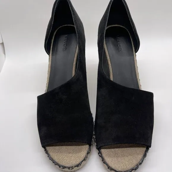 Vince Sonora Peep-Toe Suede Espadrille Wedge Sz 8