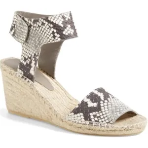 VINCE Sophie Snake Embossed Espadrille Ankle Strap Wedges Tan Size 7