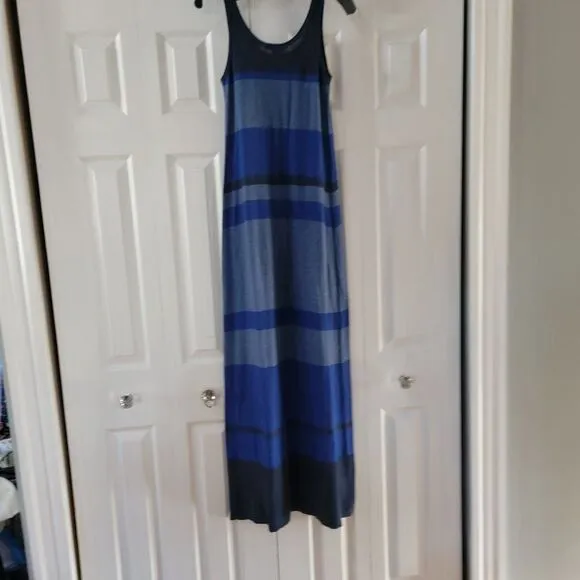 Vince Women's Blue Knit Striped Sleeveless Long Casual Maxi Dress Size XS