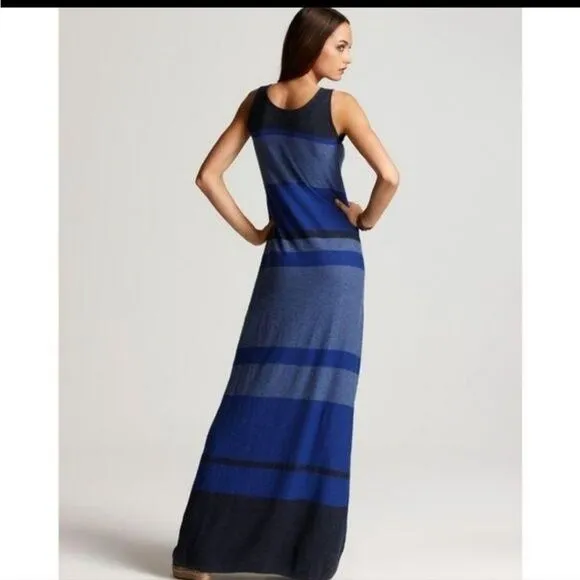 Vince Women's Blue Knit Striped Sleeveless Long Casual Maxi Dress Size XS