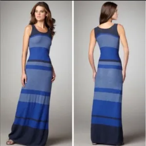Vince Women's Blue Knit Striped Sleeveless Long Casual Maxi Dress Size XS