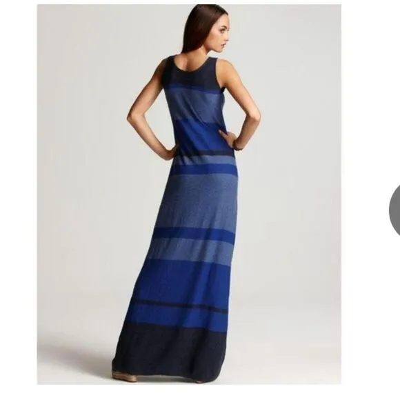 Vince Women's Blue Knit Striped Sleeveless Long Casual Maxi Dress Size XS