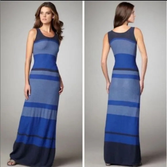 Vince Women's Blue Knit Striped Sleeveless Long Casual Maxi Dress Size XS