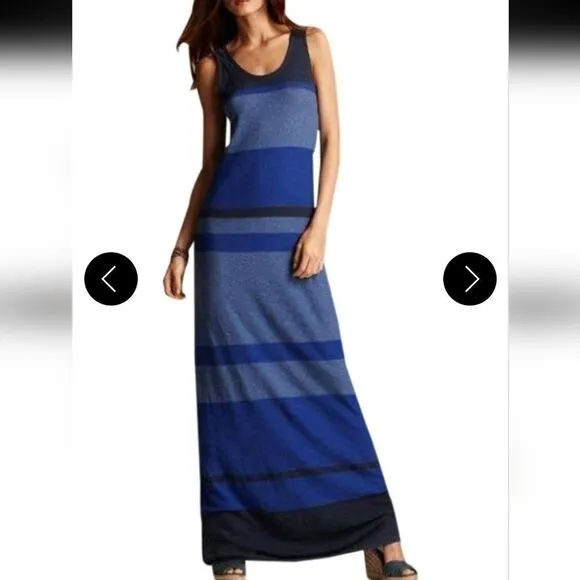 Vince Women's Blue Knit Striped Sleeveless Long Casual Maxi Dress Size XS