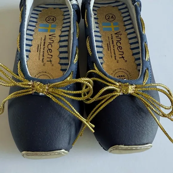 Vincent Svea Navy Blue Leather Shoes Toddler Girl Size 8 / EU 24 With Box