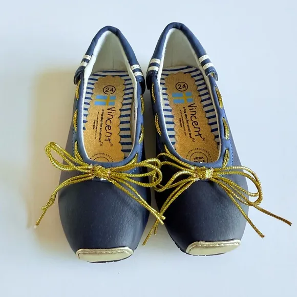 Vincent Svea Navy Blue Leather Shoes Toddler Girl Size 8 / EU 24 With Box