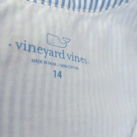 Vineyard Vines Mini Striped Seersucker Woven Notch Shift Mini Dress Blue S/M