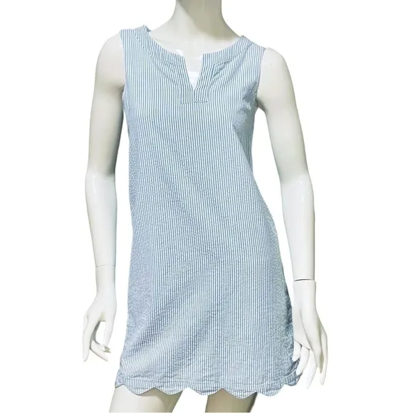 Vineyard Vines Mini Striped Seersucker Woven Notch Shift Mini Dress Blue S/M