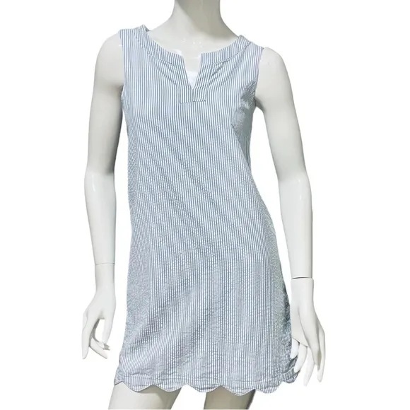 Vineyard Vines Mini Striped Seersucker Woven Notch Shift Mini Dress Blue S/M