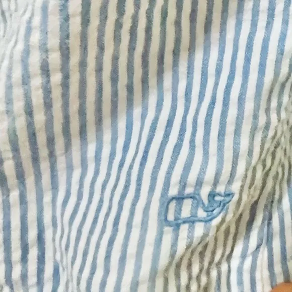 Vineyard Vines Mini Striped Seersucker Woven Notch Shift Mini Dress Blue S/M