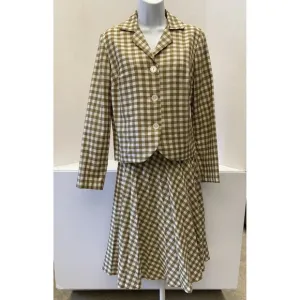 Vintage 2-piece Linen Jacket and skirt Brown/Wht Gingham Check, Lane Bryant Tall