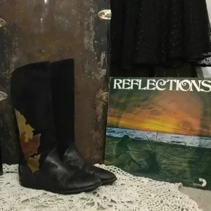Vintage 70s Leather Suede Black Brown Boho Country Hippie 6 Knee High Flat Boots