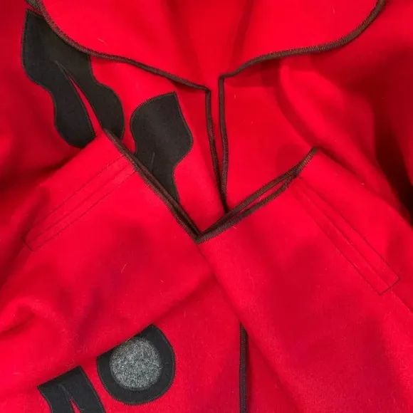 Vintage 80s Beppa 100% Wool Deep Cobalt Red Coat XS/S/M Bohemian Folk Art Design