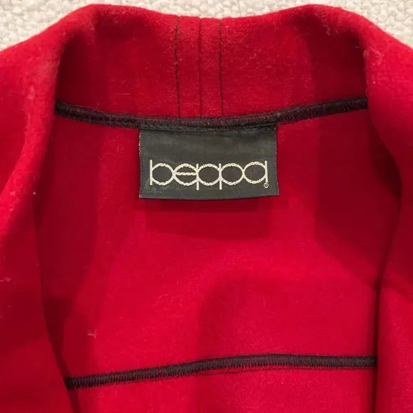 Vintage 80s Beppa 100% Wool Deep Cobalt Red Coat XS/S/M Bohemian Folk Art Design